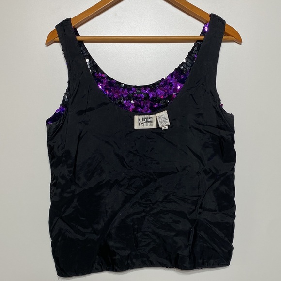 Vintage Silk Niteline Sequin Purple and Black Tank Top - Picture 10 of 11